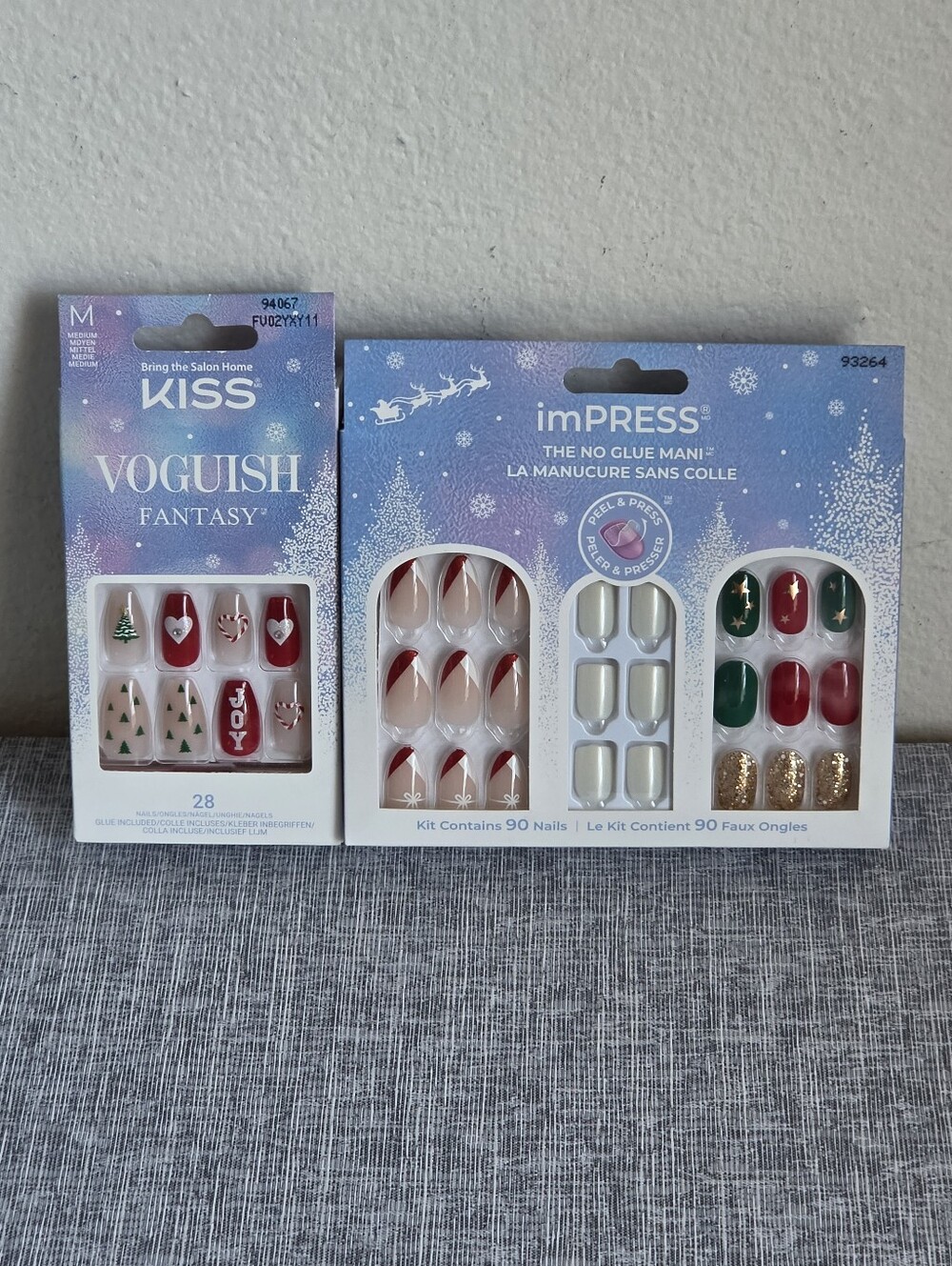 2pk imPRESS Kiss holiday Nails Christmas Red Green White Shimmer